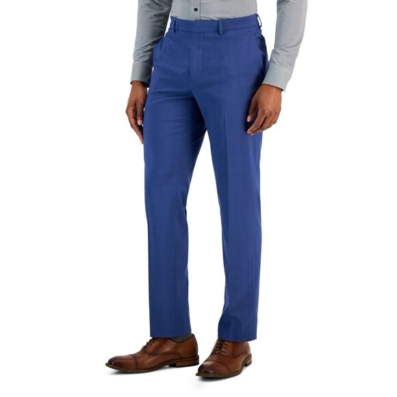 Perry Ellis Portfolio  Men's Slim-Fit Tonal Windowpane Dress Pants, Blue, 32x30 - Picture 1 of 2